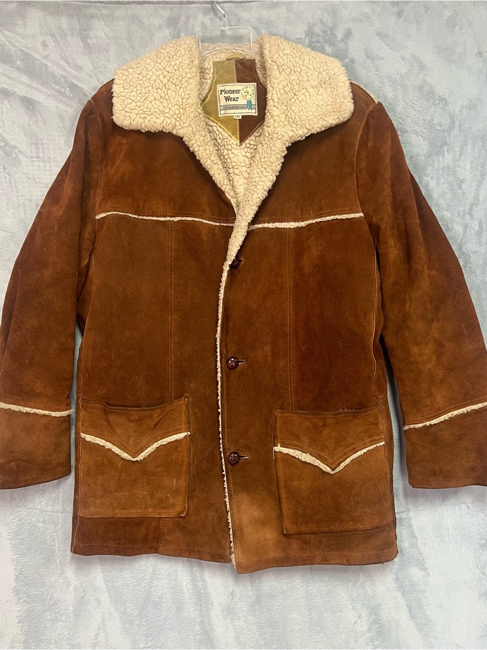 Vtg Pioneer Wear Suede Shearling Rancher Coat Jacket Men 42L Western Albuquerque